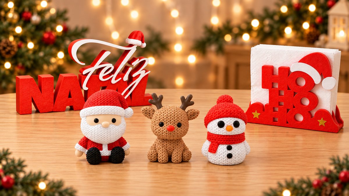 Kit de Natal com 5 peças impressas em 3D